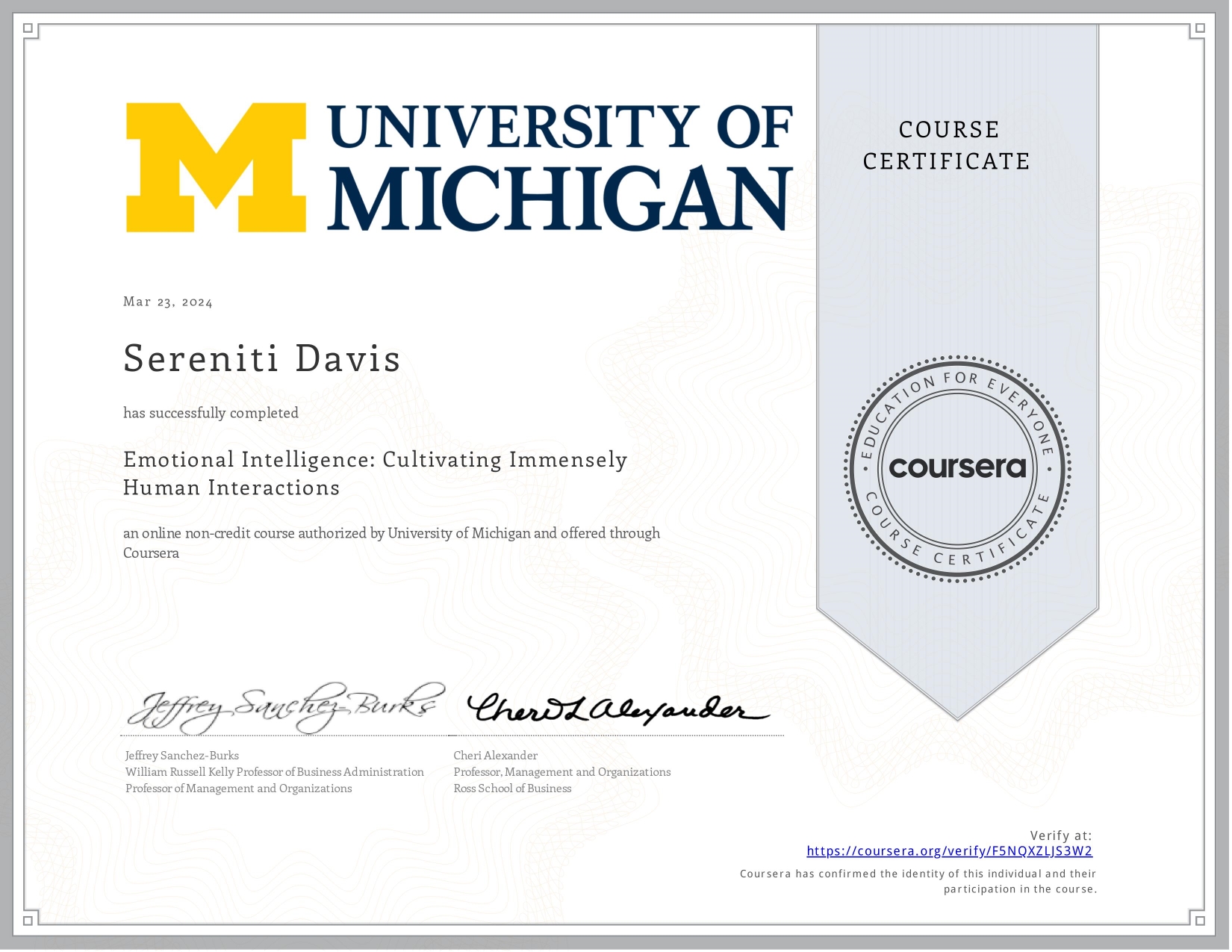 Emotional Intelligence Course Certificate